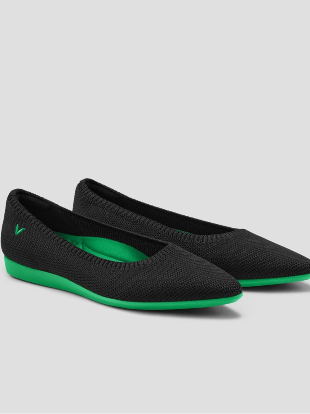 NEW Viviana Black Pointed Knit Ballet Flats with Green Sole - Picture 5 of 16